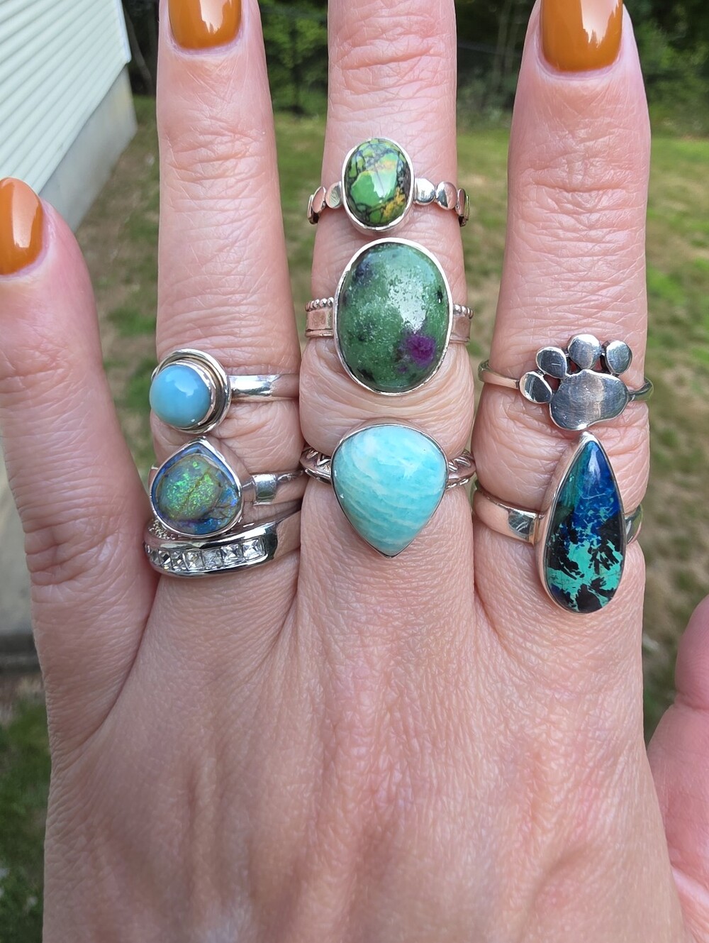 Multi-Stone Plated Statement Ring Lot Bundle Estate in Teal, Turquoise & Green